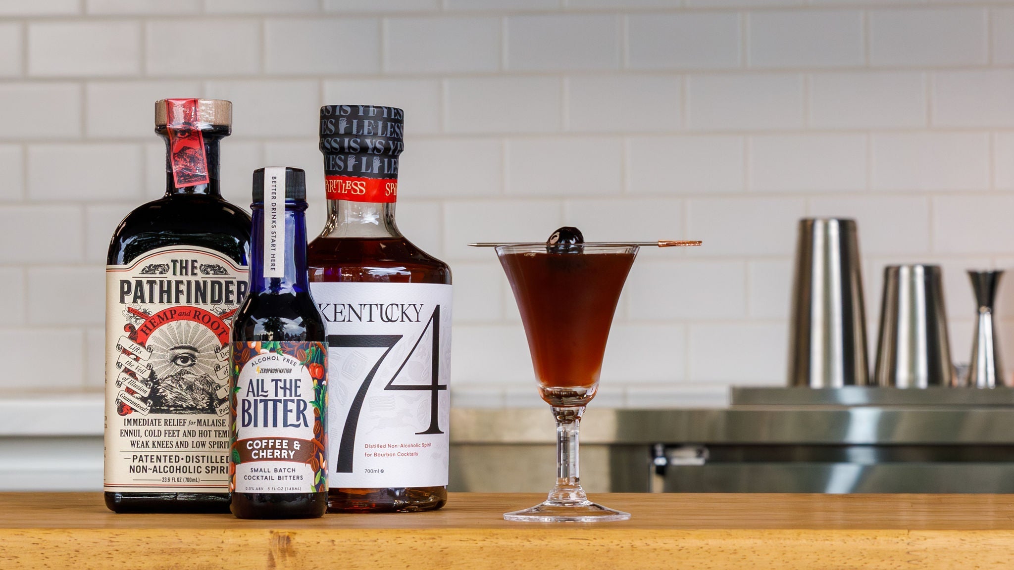 non-alcoholic black manhattan whiskey amaro pathfinder lyre's